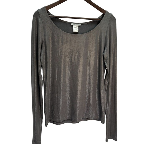 Sarah Pacini Long Sleeve Round Neck Metallic T Shirt Top Size L - Picture 3 of 9